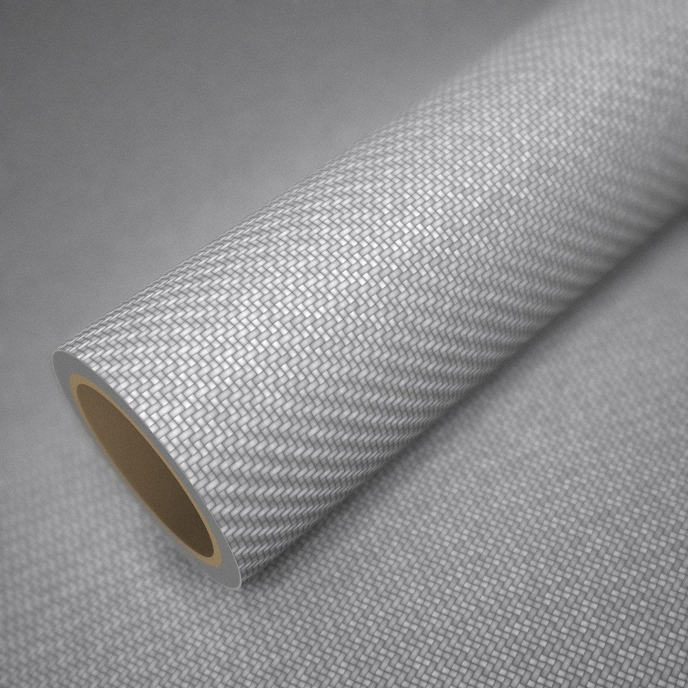 Rolo de vinil carbono 3D branco sobre uma folha do mesmo vinil