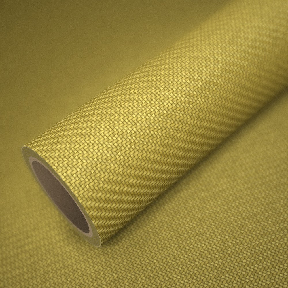 Rolo de vinil carbono amarelo sobre uma folha do mesmo vinil