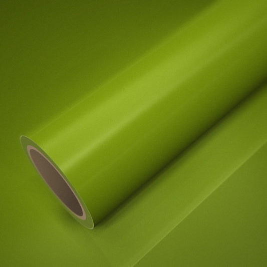 Rolo de vinil ICR® amarelo esverdeado fluorescente brilho sobre uma folha do mesmo vinil